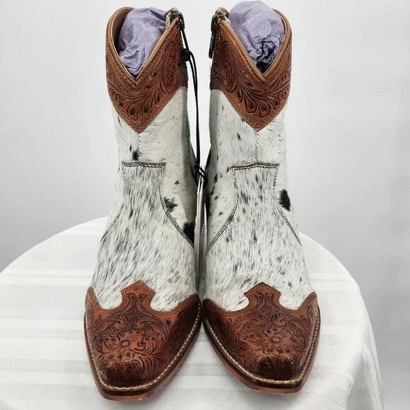 MYRA BAG Silverado Hair On Tooled Leather Shortie Cowboy Boots Size 6-11 NWT - Picture 7 of 13